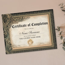 Vintage Certificate of Completion Award Course 
