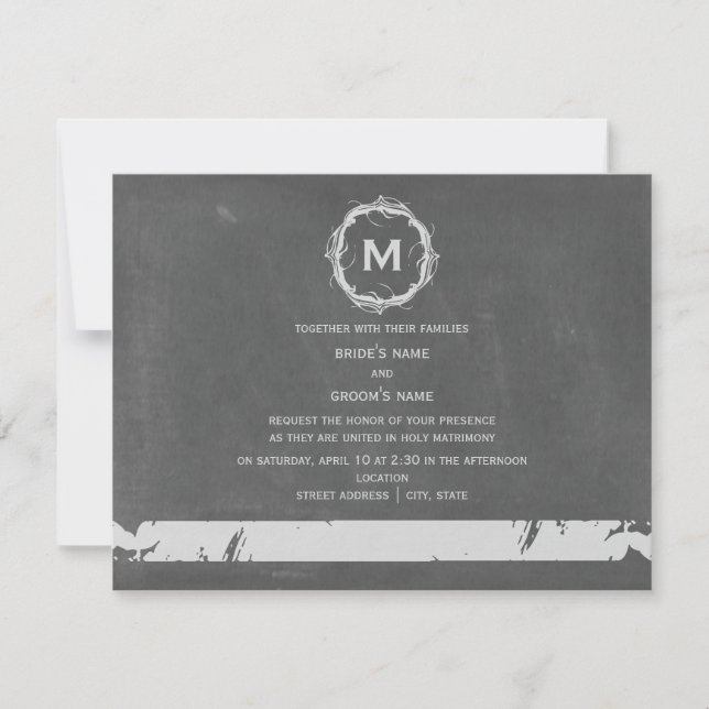 Vintage ChaIk Inspired Monogram Wedding Invitation (Front)