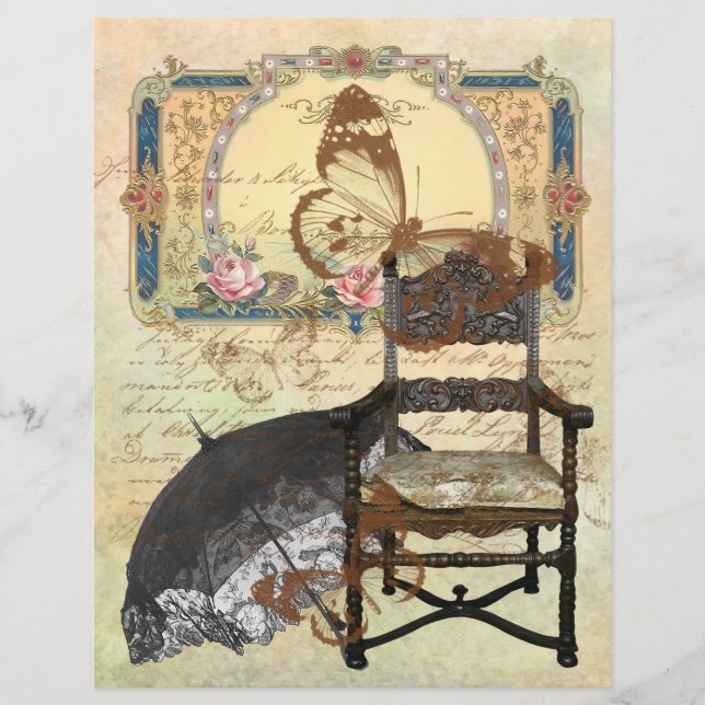 Vintage Chair Label Lace Umbrella Butterfly Script (Front)