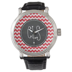 Vintage Chalk Alizarin Crimson Chevron; zig zag Watch