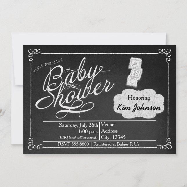 Vintage Chalk Baby Shower Chalkboard Invitation (Front)