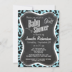 Vintage Chalk Blizzard Blue Leopard Animal Print Invitation