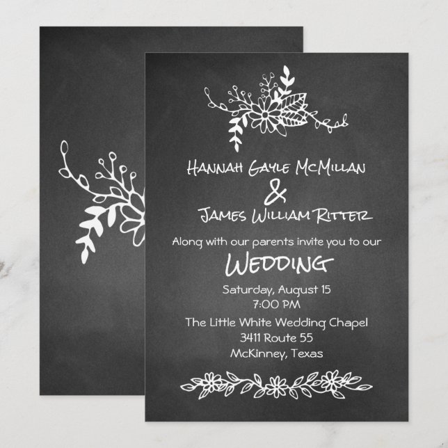 Vintage Chalk Board Look Wedding Invitation (Front/Back)
