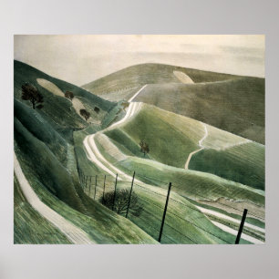 Vintage Chalk Paths In England, Retro Landscape Poster