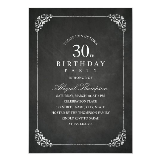 Vintage Chalkboard Adult 30th Birthday Party Invitation ...