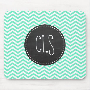 Vintage Chalkboard; Aquamarine Chevron; zig zag Mouse Mat