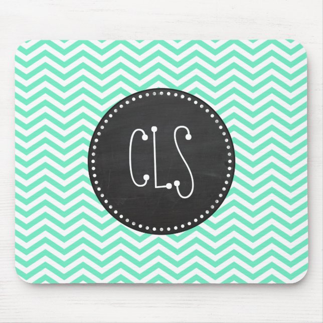 Vintage Chalkboard; Aquamarine Chevron; zig zag Mouse Mat (Front)