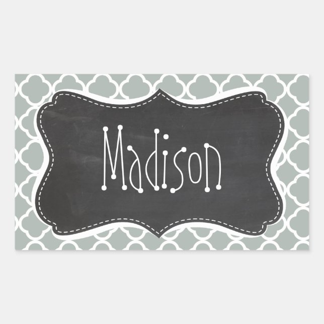 Vintage Chalkboard Ash Grey; Grey Quatrefoil Rectangular Sticker (Front)