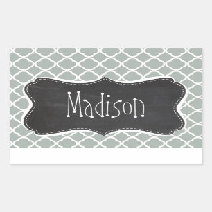 Vintage Chalkboard Ash Grey; Grey Quatrefoil Rectangular Sticker