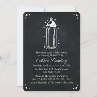 Vintage Chalkboard Baby Bottle Baby Shower Invitation