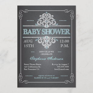 Vintage Chalkboard Baby Shower Boy Blue Invitation