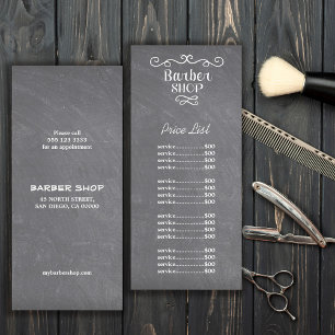 Vintage chalkboard barber shop white swirls rack card