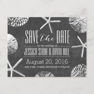Vintage Chalkboard Beach Seashells Save the Date Announcement Postcard