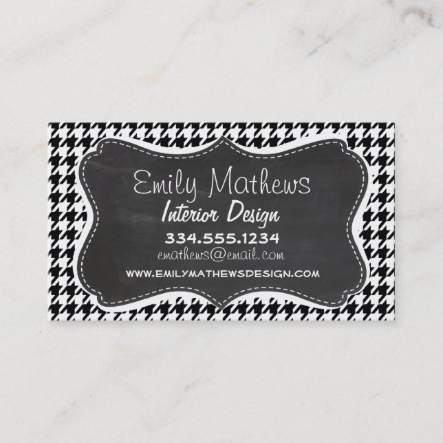 Vintage Chalkboard Black Houndstooth Business Card (Front)