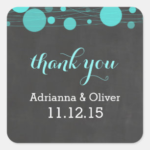 Vintage Chalkboard Blue Lantern Wedding Thank You Square Sticker