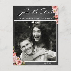 Vintage Chalkboard Boho Floral wedding  Postcard