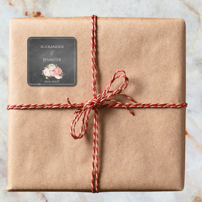 Vintage Chalkboard Boho Floral wedding  Square Sticker (Creator Uploaded)