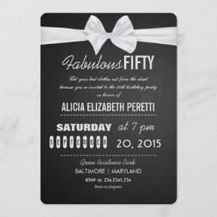 Vintage Chalkboard Bow Fabulous 50th Birthday Invitation
