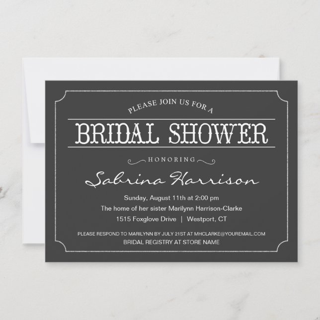 Vintage Chalkboard Bridal Shower Invitations (Front)