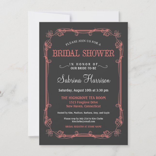 Vintage Chalkboard Bridal Shower Invitations (Front)