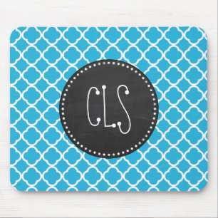 Vintage Chalkboard; Bright Cerulean Quatrefoil Mouse Mat