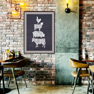 Vintage Chalkboard Butcher Shop Poster Rustic