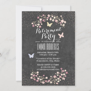 Vintage Chalkboard Butterfly Floral Retirement Invitation