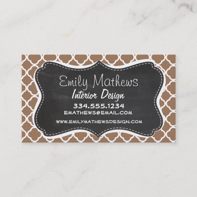 Vintage Chalkboard Chamoisee Quatrefoil Business Card (Front)