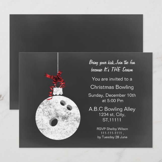 Vintage Chalkboard Christmas Bowling Invitations (Front/Back)