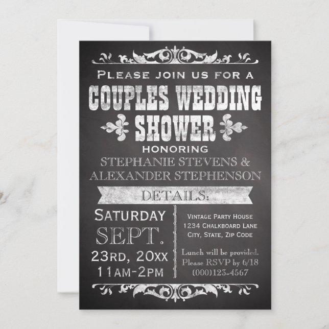 Vintage Chalkboard Couples Wedding Shower Invitation (Front)