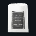 Vintage Chalkboard Custom Wedding Favour Bag<br><div class="desc">Trendy white favour bag with graphics of a vintage chalkboard look.  Personalise the white custom text for wedding event.  Great for candy,  popcorn,  and dessert bars.</div>