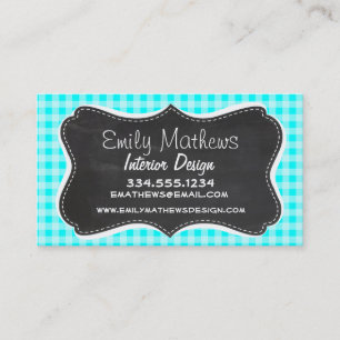 Vintage Chalkboard; Cyan Gingham; Chequered Business Card