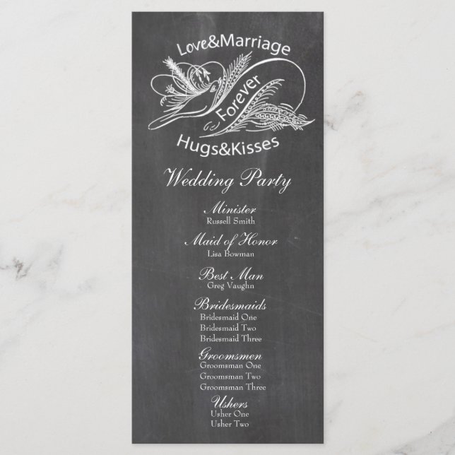 Vintage Chalkboard Dove Wedding Program Programme (Front)