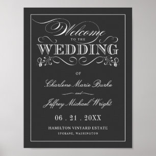 Vintage Chalkboard Elegant Wedding Welcome Sign