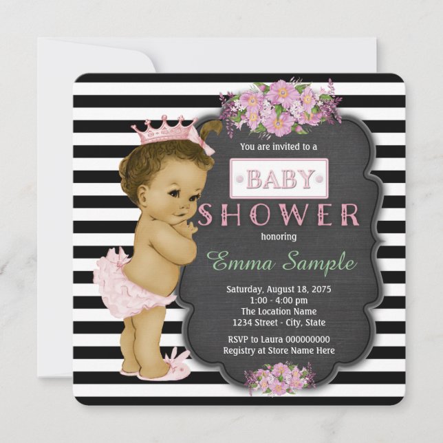 Vintage Chalkboard Ethnic Baby Girl Shower Invitation (Front)