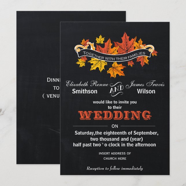 Vintage Chalkboard Fall wedding invite (Front/Back)