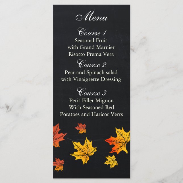 Vintage Chalkboard fall wedding menu cards (Front)