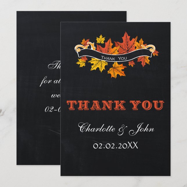 Vintage Chalkboard fall wedding Thank You Invitation (Front/Back)