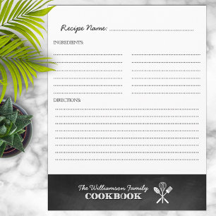 Vintage Chalkboard Family Cookbook Binder Insert