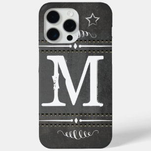 Vintage Chalkboard Faux NailHead Monogram iPhone 15 Pro Max Case