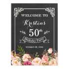 Vintage Chalkboard Floral Birthday Party Sign