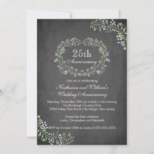 Vintage Chalkboard Floral Frame Anniversary Party Invitation