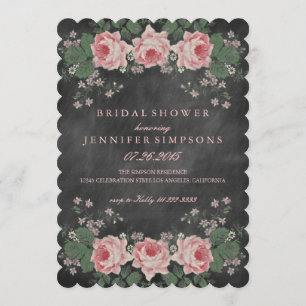 Vintage Chalkboard Floral Rose Bridal Shower Invitation