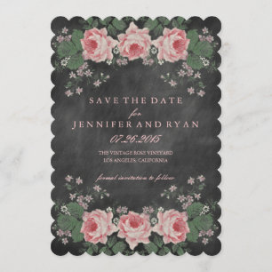 Vintage Chalkboard Floral Rose Save the Date