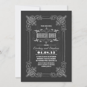 Vintage chalkboard flourishes rehearsal dinner invitation