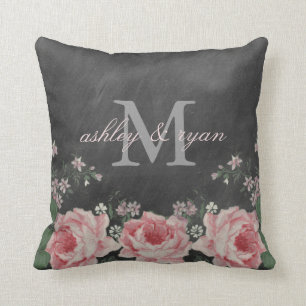 VINTAGE CHALKBOARD FLOWER MONOGRAM PILLOW