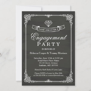 Vintage Chalkboard Frame Diamond Engagement Party Invitation