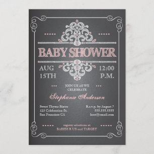 Vintage Chalkboard Girl Baby Shower Invitation