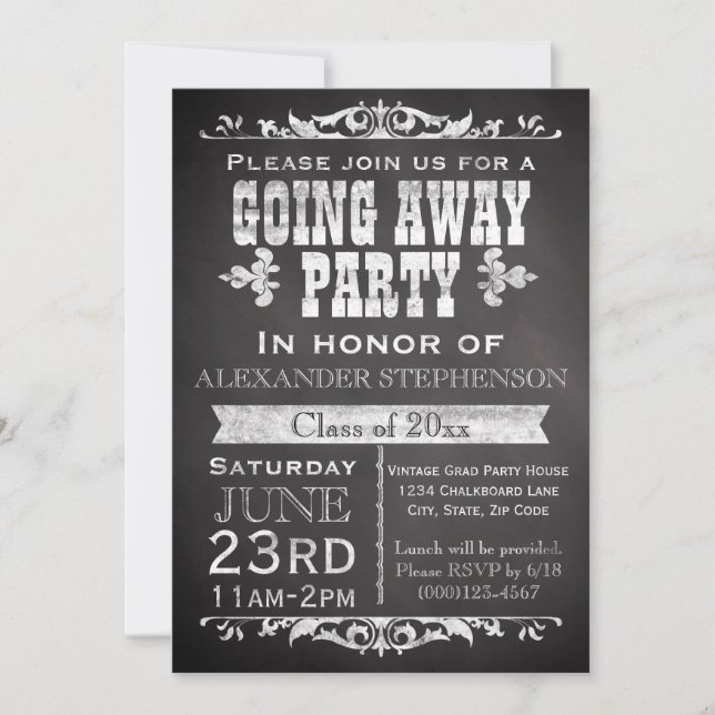 Vintage Chalkboard Going Away/Graduation Party Invitation (Front)