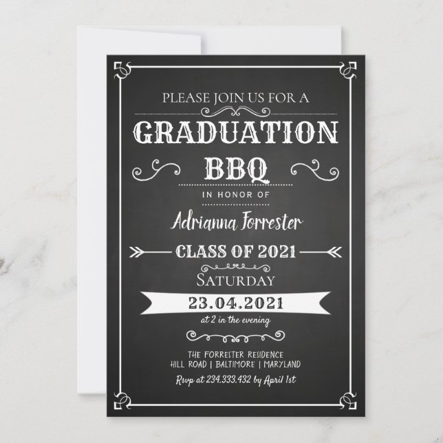 Vintage Chalkboard Graduation BBQ Invitation (Front)